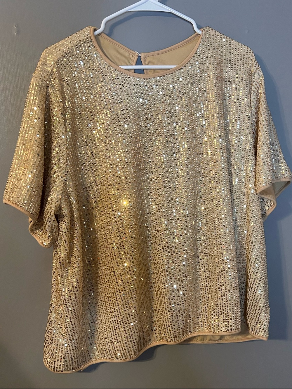 SHEIN Gold Sequin Short Sleeve Blouse Size 3 XL Champagne Gold